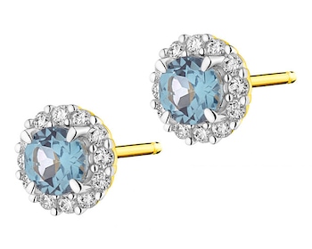 Zlaté náušnice s diamanty a topazy (London Blue) - ryzost 585