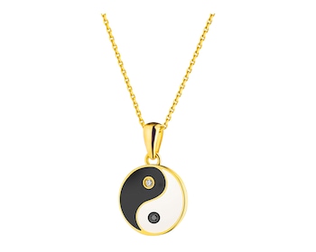 Zawieszka z żółtego złota z diamentami i emalią - yin yang - próba 375