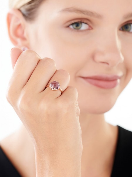 Prsten z růžového zlata s diamanty a ametystem - listy - ryzost 585