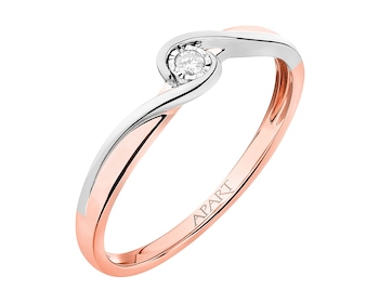 Prsten z růžového a bílého zlata s briliantem 0,02 ct - ryzost 585