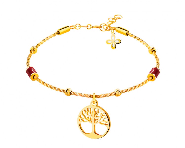 Złota bransoletka sztywna z emalią - drzewko