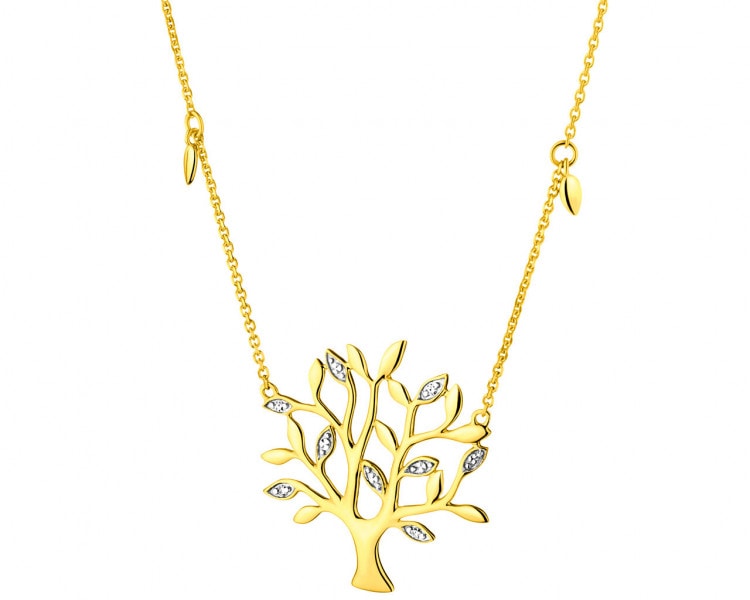 Náhrdelník ze žlutého zlata s diamanty - strom 0,01 ct - ryzost 585