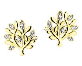 Náušnice ze žlutého zlata s diamanty - stromy 0,01 ct - ryzost 585