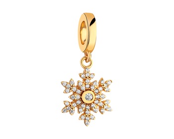Gold-plated silver beads pendant with cubic zirconia - snowflake