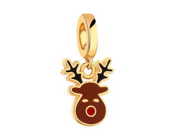 Gold-plated silver beads pendant with enamel - reindeer