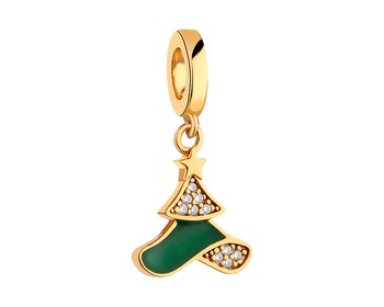 Gold-plated silver beads pendant with cubic zirconias and enamel - Christmas tree