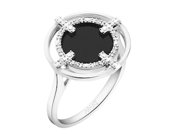 14 K Rhodium-Plated White Gold Ring with Diamonds 0,03 ct - fineness 14 K
