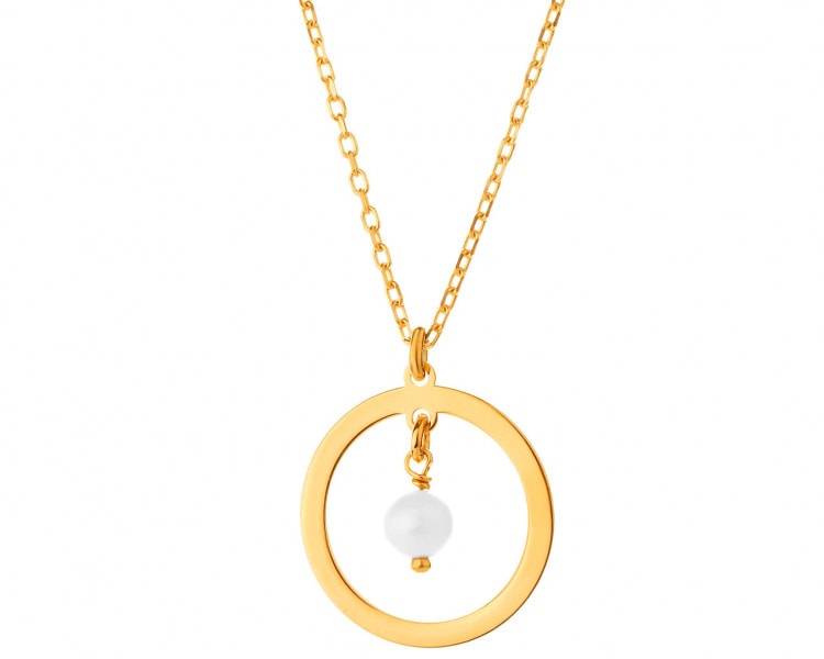 Pozlacený stříbrný náhrdelník s perlou - kruh