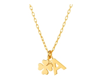 Gold-plated silver necklace - letter A, clover