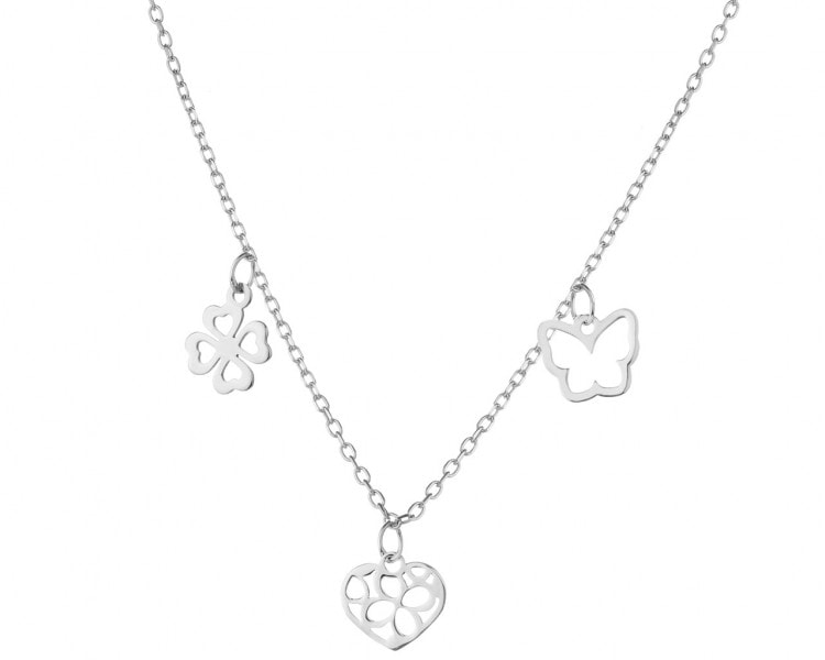 Silver necklace - heart, clover, butterfly