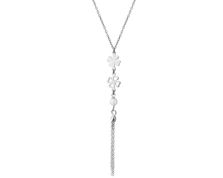 Stříbrný náhrdelník s perlami - čtyřlístek