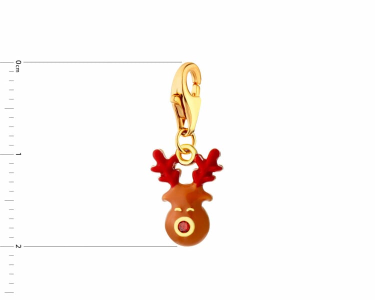 Gold-plated silver charms  pendant with zircon and enamel - reindeer