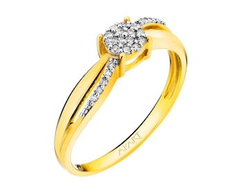 Rhodiované Žluté Zlato Prsten s 0,08 ct - ryzost 585