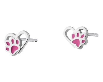 Silver earrings with enamel - hearts, paws