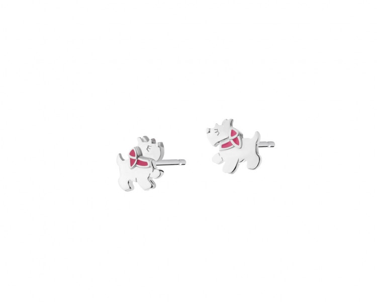Silver earrings with enamel - dogs