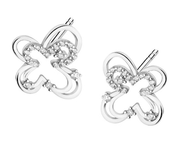 Silver earrings with cubic zirconia - butterflies