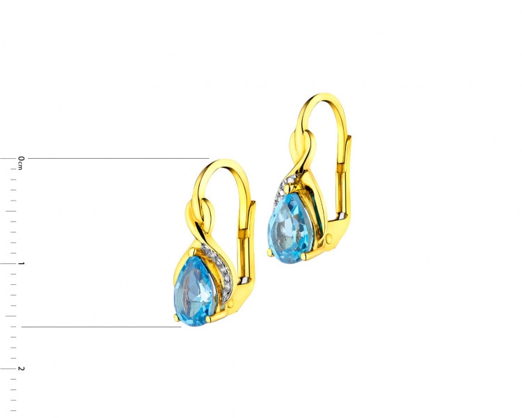 Yellow Gold Earrings with Diamond & Topaz - fineness 14 K