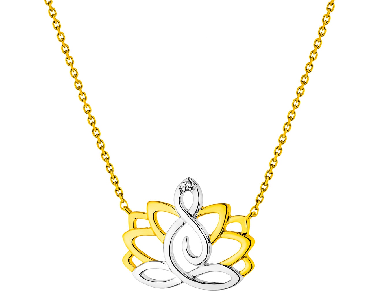 Naszyjnik z żółtego złota z diamentem - kwiat lotosu 0,004 ct - próba 375