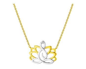 Naszyjnik z żółtego złota z diamentem - kwiat lotosu 0,004 ct - próba 375