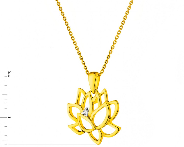 Zawieszka z żółtego złota z brylantem - kwiat lotosu 0,01 ct - próba 375