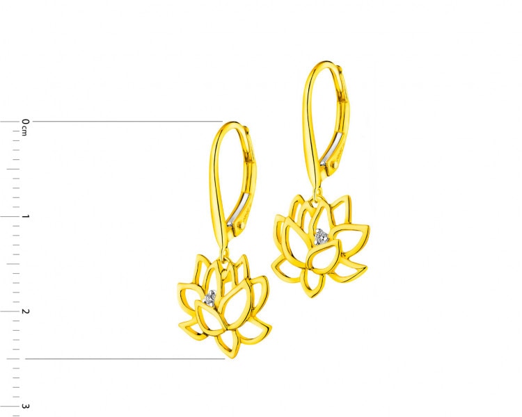 Kolczyki z żółtego złota z brylantami - kwiat lotosu 0,01 ct - próba 375