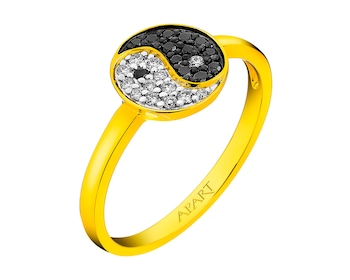 Gold ring with diamonds - yin yang - fineness 14 K