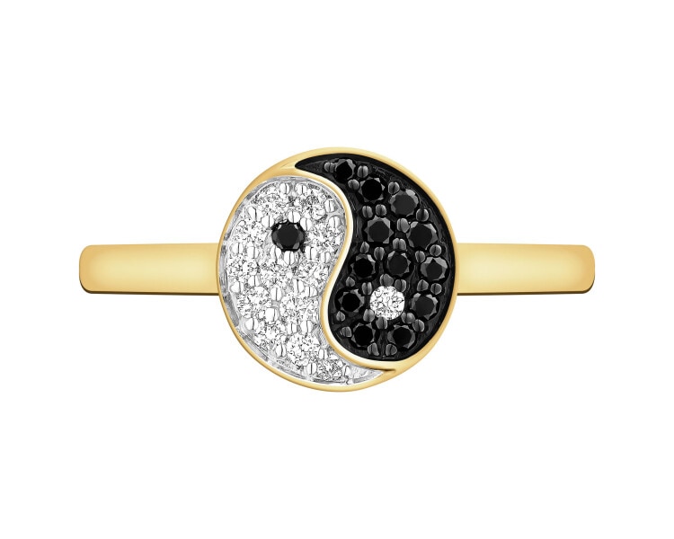 Gold ring with diamonds - yin yang - 0,16 ct - fineness 14 K