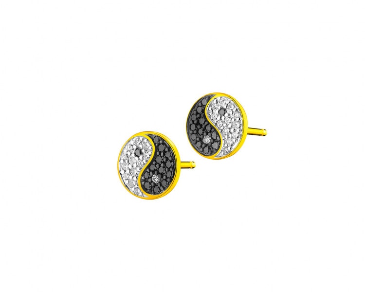 Kolczyki z żółtego złota z diamentami - yin yang - próba 585