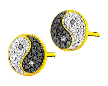 Gold earrings with diamonds - yin yang - fineness 14 K