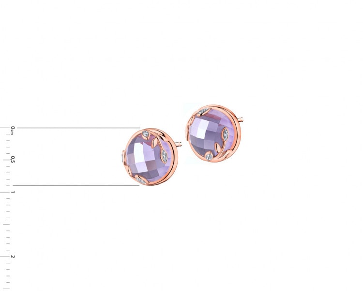 Rose gold earrings with diamonds and amethysts - leaves - fineness 14 K