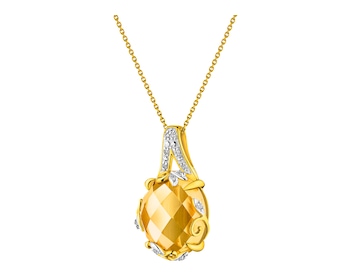 Gold pendant with diamonds and citrine - leaves 0,04 ct - fineness 14 K