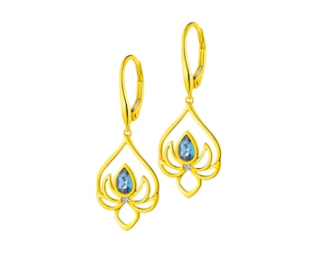 Gold earrings with diamonds and topaz (London Blue) 0,006 ct - fineness 14 K