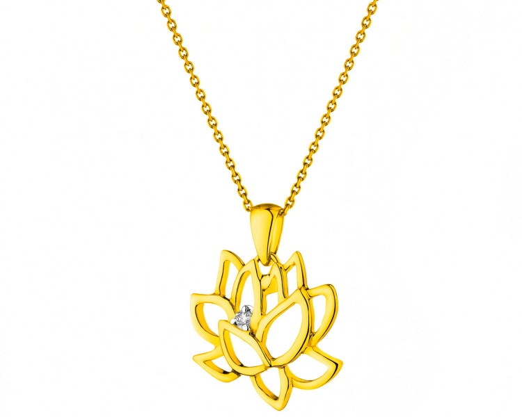 Zawieszka z żółtego złota z brylantem - kwiat lotosu 0,01 ct - próba 585