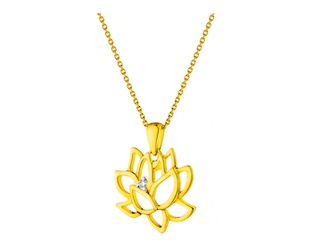 Zawieszka z żółtego złota z brylantem - kwiat lotosu 0,01 ct - próba 585
