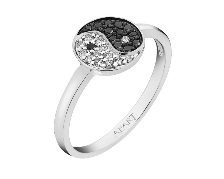 White gold ring with diamonds - yin yang - fineness 14 K