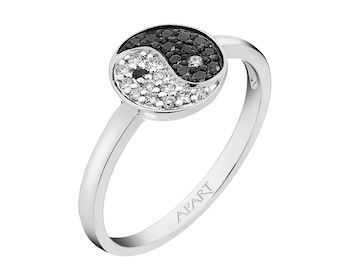 White gold ring with diamonds - yin yang 0,16 ct - fineness 14 K