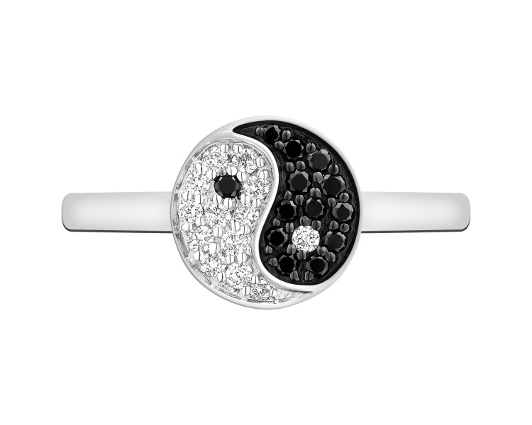 White gold ring with diamonds - yin yang - 0,16 ct - fineness 14 K