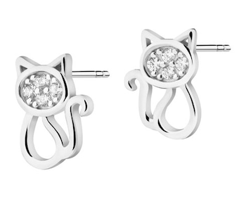 Silver earrings with zircons - cats