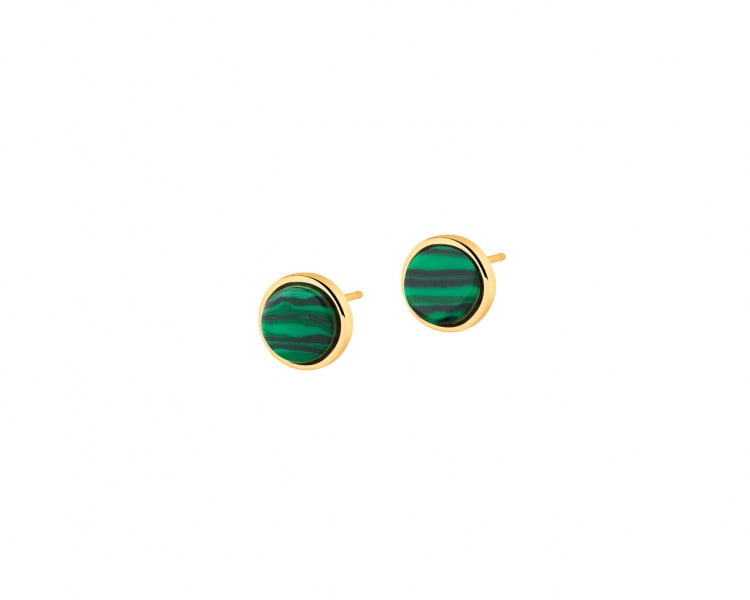 Gold plated silver earrings with malachite