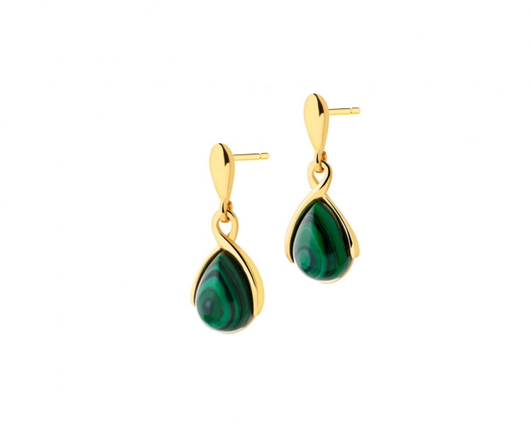 Gold plated silver earrings with malachite