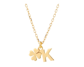 Gold plated silver necklace - letter K, clover