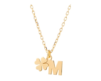 Gold plated silver necklace- letter M, clover