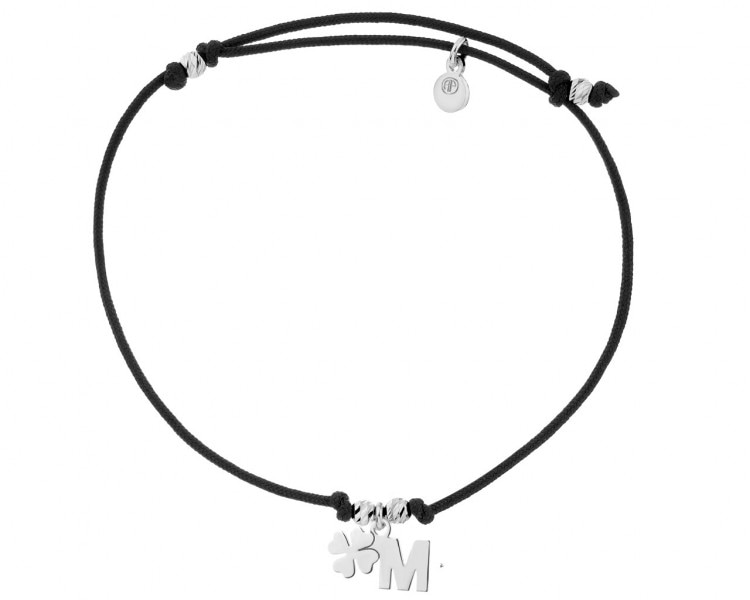 Bracelet with silver elements - letter M, clover