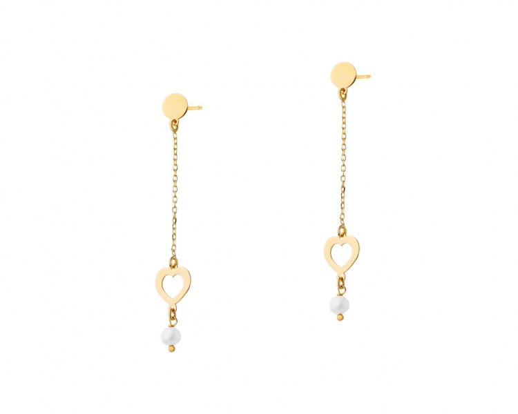 Gold plated silver earrings with pearls - hearts
