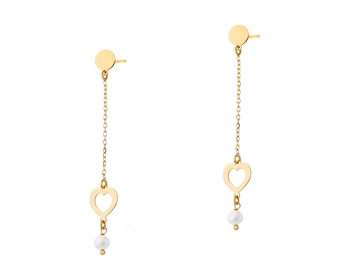 Gold plated silver earrings with pearls - hearts
