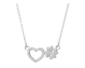 Silver necklace with cubic zirconia - heart, clover