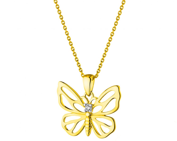 Gold pendant with brilliant - butterfly 0,01 ct - fineness 14 K