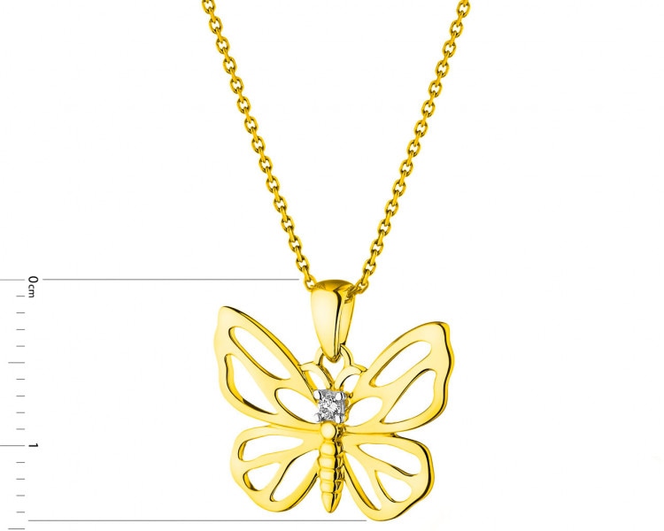 Gold pendant with brilliant - butterfly 0,01 ct - fineness 14 K