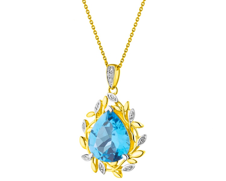 Gold pendant -with diamonds and topaz - fineness 14 K