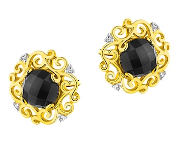 Gold earring with diamonds and onyxes 0,02 ct - fineness 14 K
